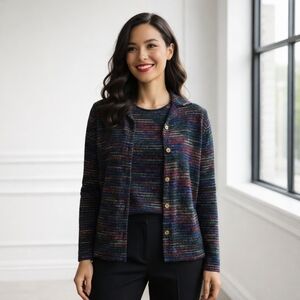 90's VINTAGE Graff 2 Pc Set Multicolor Sparkle Sleeveless Top & Cardigan/Topper